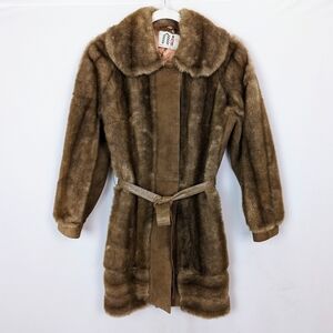 70s Vintage LILLI ANN M Belted Coat Faux Fur & Suede Leather Long England Classy